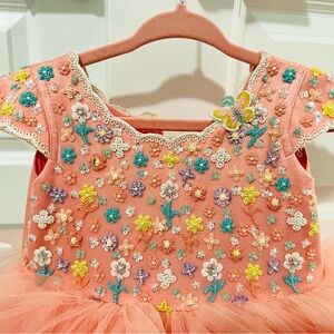 Peach Dress with Vibrant Floral Embroidery